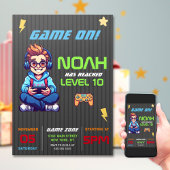 Game On Level Upおもしろいビデオゲーム誕生日パーティー 招待状