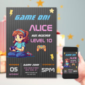 Game On Level Upおもしろいビデオゲーム誕生日パーティー 招待状