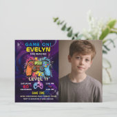  Game On Level Up Video Game Birthday 招待状 (スタンド正面)