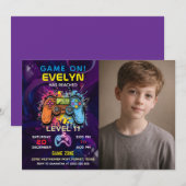  Game On Level Up Video Game Birthday 招待状 (正面/裏面)