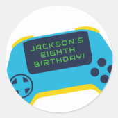 Game On & Level Up Video Game Boy Birthday ラウンドシール (正面)