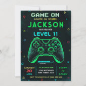 Game On Neonビデオゲーム誕生日パーティーの招待状 招待状 (正面)