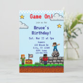 Game On! Pixel Block Game Birthday 招待状 (スタンド正面)