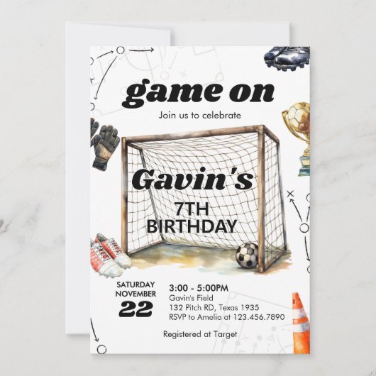Game On Soccer Birthday Party 招待状 (正面)