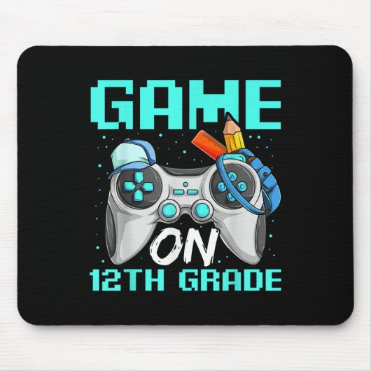 Game On Twelfth Grade Shirts, Funny Gamer Boy Back マウスパッド (正面)