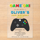 Game On Video Game Controller Gaming Birthday アクリル招待状 (正面)
