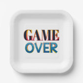 「GAME OVER」と太字で書かれたスクエアホワイトプレート ペーパープレート (正面)