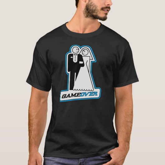 Game Over 結婚's Bride & Groom T-shirt(青) Tシャツ (正面)