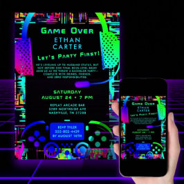 Game Over Bachelor Party Video Arcade Theme 招待状