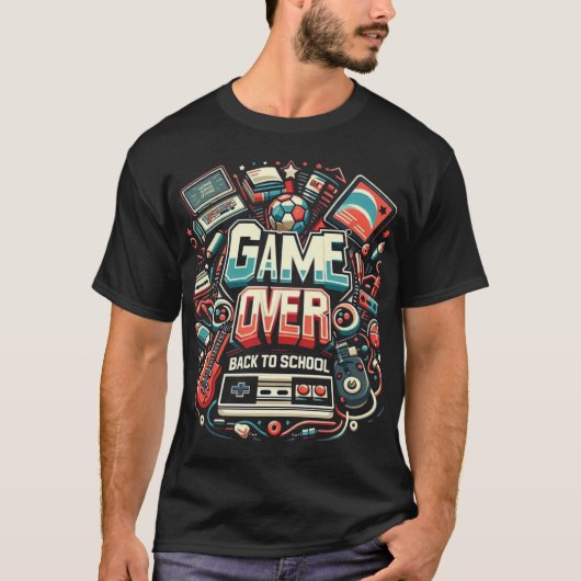 Game Over, Back to School: Retro Gaming & Academic Tシャツ (正面)