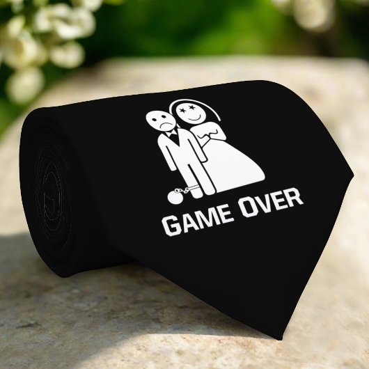 Game Over Funny Wedding Saying Black And White ネクタイ