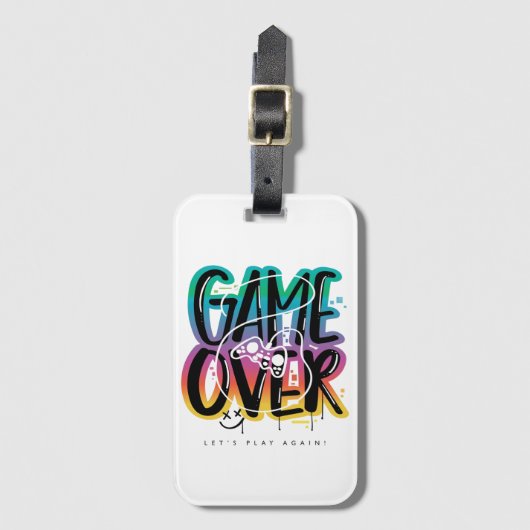 Game over graffiti joystick gamer ラゲッジタグ (正面縦)