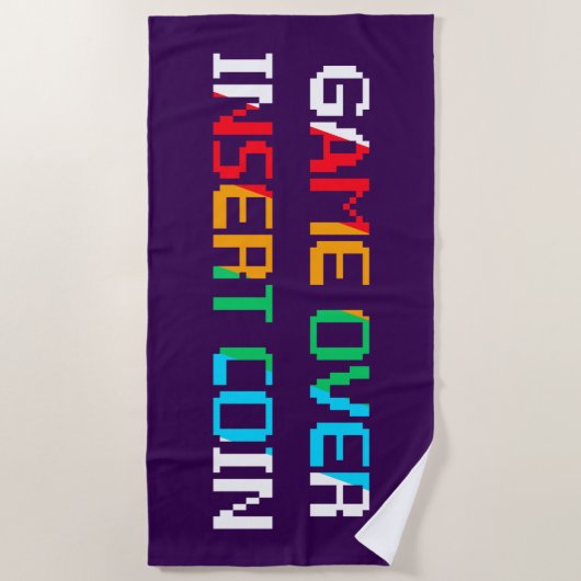 Game Over Insert Coin ビーチタオル (正面)