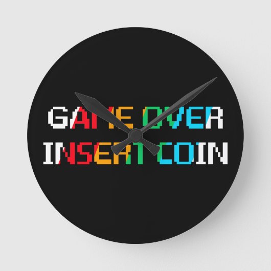 Game Over Insert Coin ラウンド壁時計 (正面)