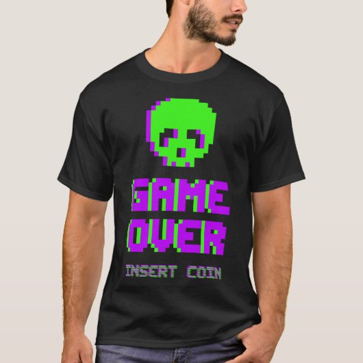 Game Over Pixel Art Skull Tシャツ (正面)