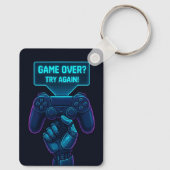 Game Over? Try Again! – クールな未来的ゲーマー キーホルダー (裏面)