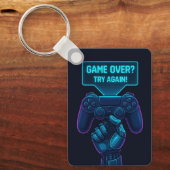 Game Over? Try Again! – クールな未来的ゲーマー キーホルダー (正面)