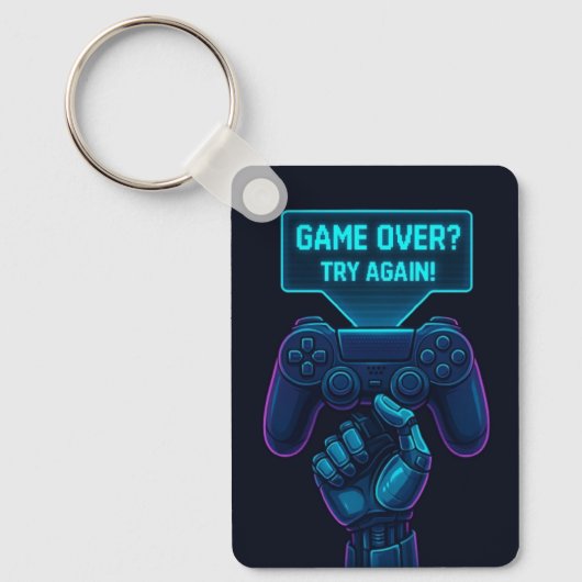 Game Over? Try Again! – Cool Futuristic Gamer  キーホルダー (正面)