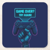 Game Over? Try Again! – Cool Futuristic Gamer  スクエアペーパーコースター (正面)