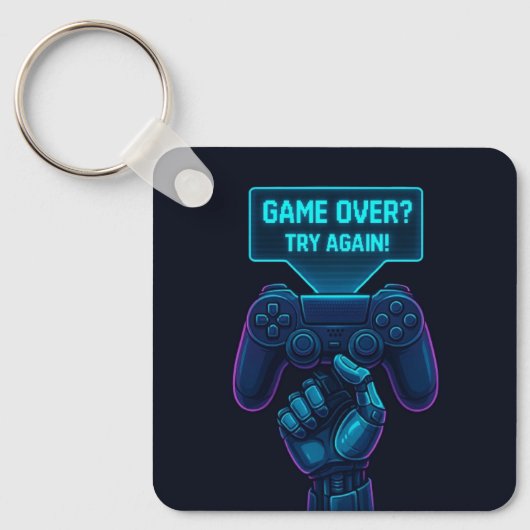 Game Over? Try Again! Futuristic Gamer Keychain  キーホルダー (正面)