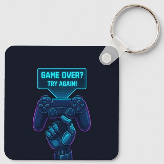 Game Over? Try Again! Futuristic Gamer Keychain  キーホルダー (裏面)