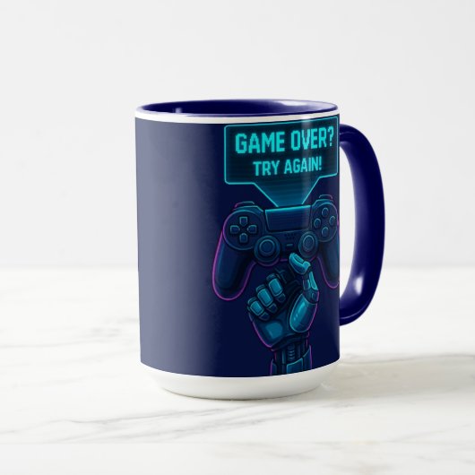 Game Over? Try Again! Futuristic Gamer Mug マグカップ (正面右)