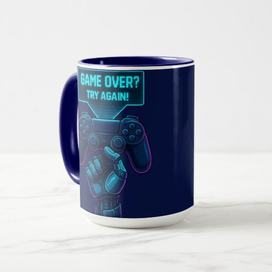 Game Over? Try Again! Futuristic Gamer Mug マグカップ (正面左)