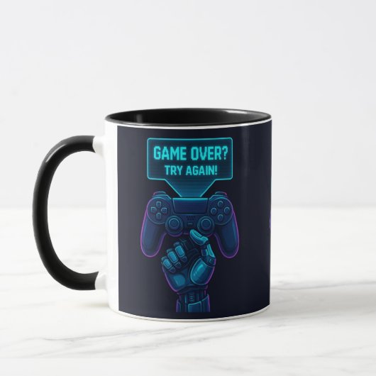 Game Over? Try Again! – Futuristic Gamer Mug マグカップ (左)