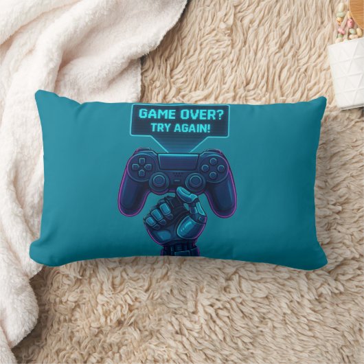 Game Over? Try Again! Futuristic Gamer Pillow ランバークッション (ブランケット)