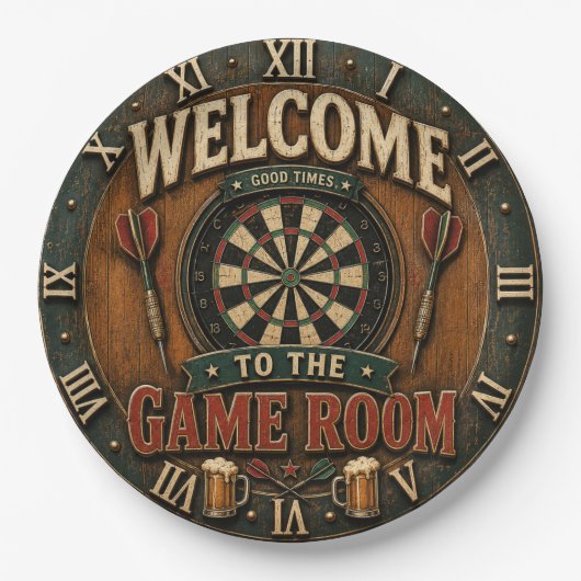 Game Room Dartboard Rustic Pub Bar Decor  ペーパープレート (正面)