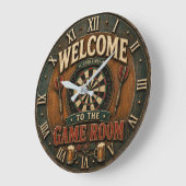 Game Room Dartboard Rustic Pub Bar Decor ラージ壁時計 (傾斜)