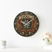 Game Room Dartboard Rustic Pub Bar Decor ラージ壁時計 (ホーム)
