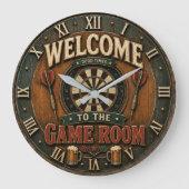 Game Room Dartboard Rustic Pub Bar Decor  ラージ壁時計 (正面)