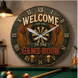 Game Room Dartboard Rustic Pub Bar Decor ラージ壁時計