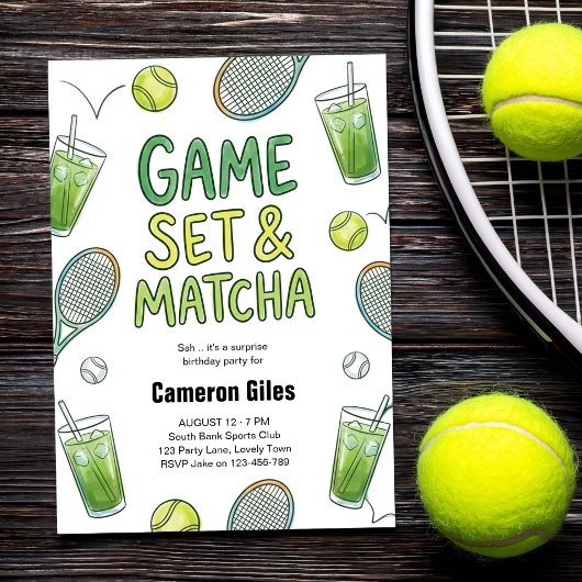 Game Set and Matcha Tennis Surprise Birthday 招待状