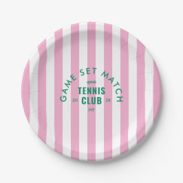 Game Set Match Après Tennis Club Pink Stripe Round ペーパープレート