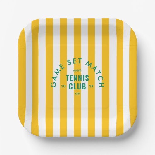 Game Set Match Après Tennis Club Yellow Stripe ペーパープレート (正面)