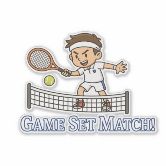 Game Set Match Tennis Cartoon Design シール (正面)