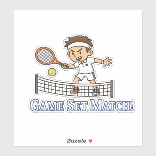 Game Set Match Tennis Cartoon Design シール (シート)