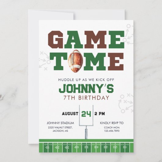 Game Time American Football Birthday Invitation 招待状 (正面)