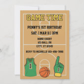 Game Time, Basketball 1st Birthday 招待状 (正面)