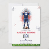 Game Time Watercolor Football Boy Birthday 招待状 (正面)