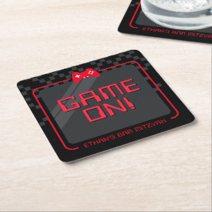 GAMERコンモダントロクールーおもしろい黒レッド スクエアペーパーコースター