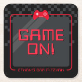 GAMERコンモダントロクールーおもしろい黒レッド スクエアペーパーコースター (正面)