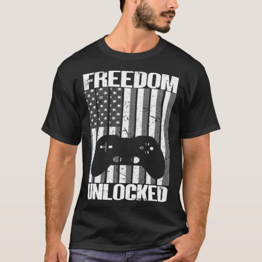 Gamer 4th Of July Freedom Unlocked Video Games Boy Tシャツ (正面)