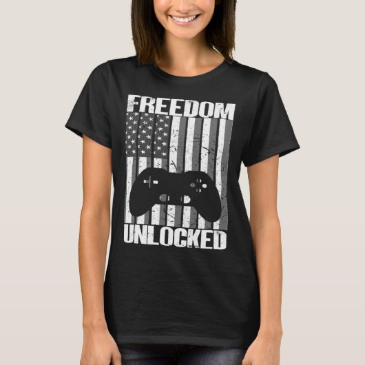 Gamer 4th Of July Freedom Unlocked Video Games Boy Tシャツ (正面)