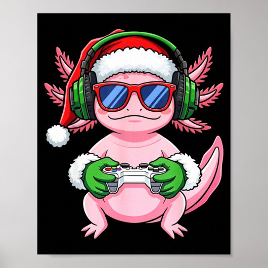 Gamer Axolotl Christmas Shirt Funny Video Game San ポスター (正面)