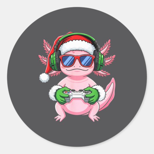 Gamer Axolotl Christmas Shirt Funny Video Game San ラウンドシール (正面)