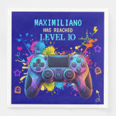 Gamer Birthday Blue Splatter Paint Video Game (正面)