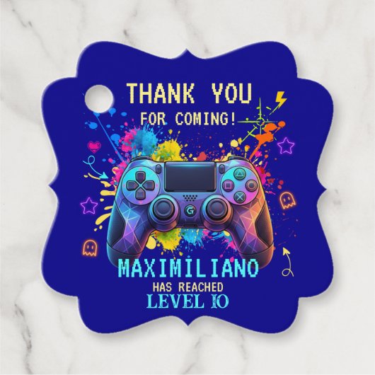 Gamer Birthday Blue Splatter Paint Video Game フェイバータグ (正面)